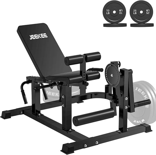 JEEKEE 6-in-1 Leg Extension and Curl Machine, Adjustable Leg Workout Machine for Lower Body Training, 700LB Capacity Plate Loaded Leg Developer for Quads, Hamstrings & Glutes, Home Gym Equipment