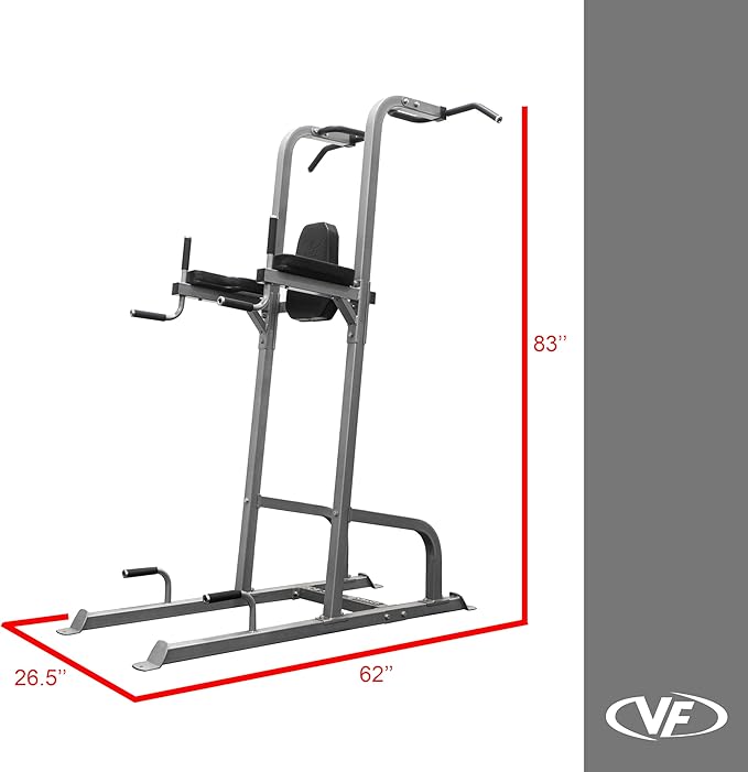 Valor Fitness Power Tower Dip Station - Functional Workout - Pull Ups Chin Ups Knee Raises Leg Raises Dips Machine Push Ups - Home Gym Strength Training Equipment