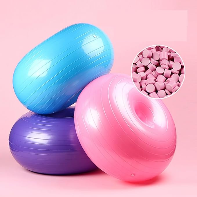 Exercise Donut Yoga Ball PVC Anti-Burst Stability Ball with Air Pump, Thickened Half Fitness Trainer for Core Balance and Stretching at Home (Light Blue)