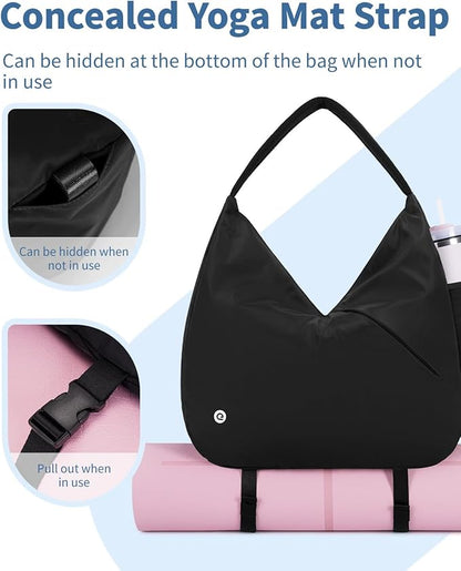 Ceneda Large Gym Bag for Women with Hidden Yoga Mat Holder & Shoe Compartment & Wet Pocket, Sports Duffle Bag for Travel