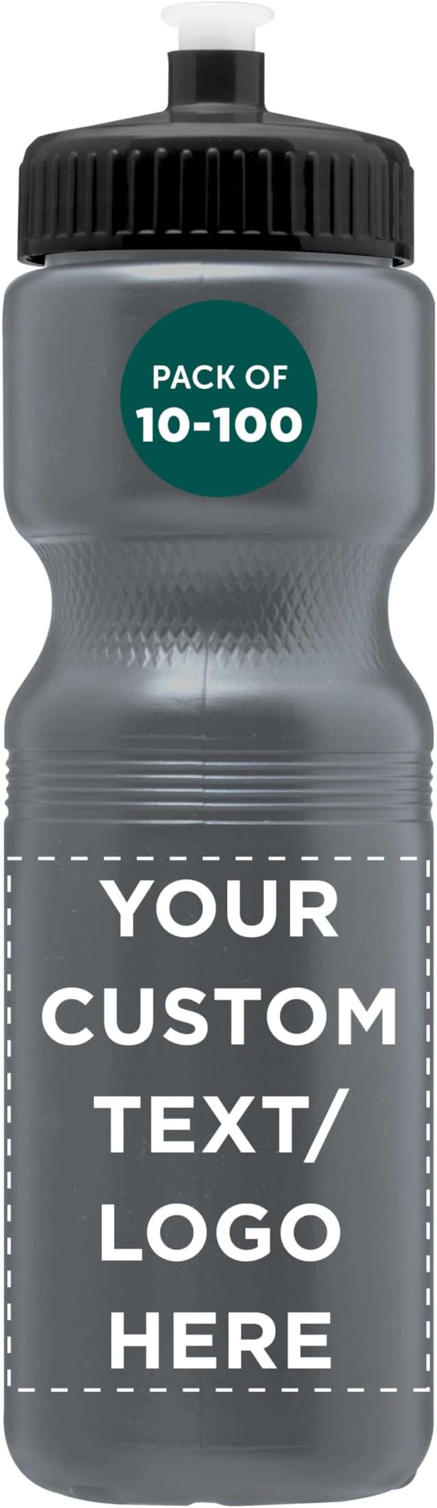 DISCOUNT PROMOS 28 oz. Custom Push Cap Plastic Water Bottles Set of 10/50/100, Personalized Bulk Pack - Perfect for Gym, Hiking, Camping, Outdoor Sports - Silver