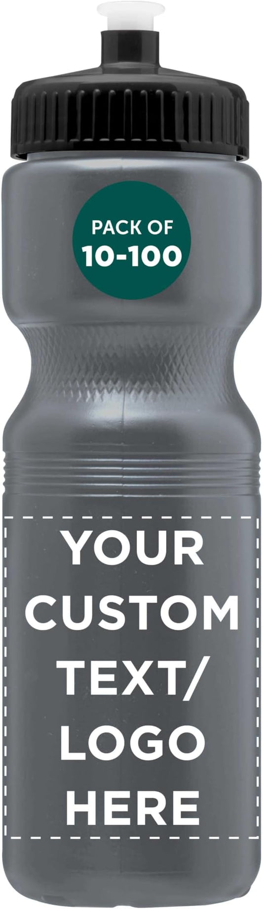 DISCOUNT PROMOS 28 oz. Custom Push Cap Plastic Water Bottles Set of 10/50/100, Personalized Bulk Pack - Perfect for Gym, Hiking, Camping, Outdoor Sports - Silver