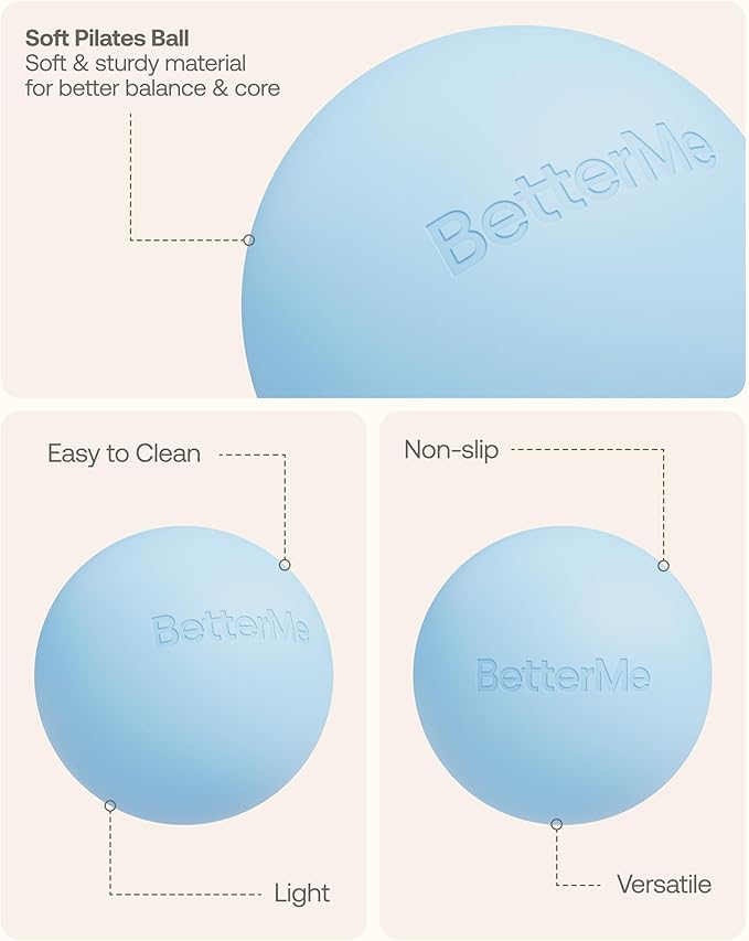 BetterMe Soft Pilates Ball – 8 Inch Mini Exercise Ball for Pilates, Yoga & Core Training – Small Stability Ball for Women – Portable Workout Tool