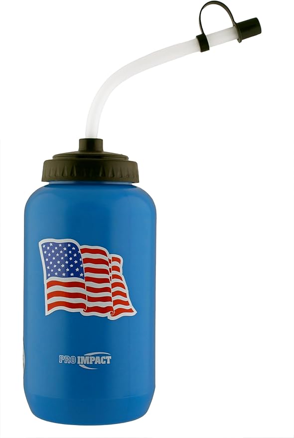 Pro Impact Squeezable Water Bottle Bendable Long Straw - LDPE BPA Free Plastic - Hydration for Baseball Hockey Gym MMA Yoga Boxing Cycling Softball Football Lacrosse (35.5 Oz.)