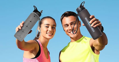 Hydration Nation (32oz Water Bottle With Time Marker - Leak Proof Water Bottles With Times To Drink For Fitness & Sports - 32oz Water Bottle With Straw For Drinking - Water Tracker Bottles (Gray)