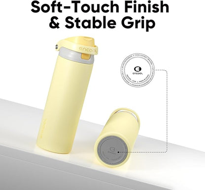 ENCOOL Leakproof Insulated Water Bottle with Straw Dual-Sip Water Bottle Bag-Safe Design for Work, Commute & Gym – Keeps Drinks Cold All Day, 32 oz, Butter Yellow