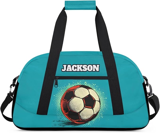 Personalized Soccer Gym Duffel Bags for Kids Boys with Custom Name Sport Training Travel Bags for Overnight Weekender, Indigo Blue