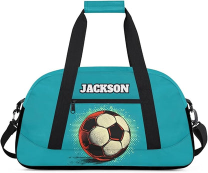 Personalized Soccer Gym Duffel Bags for Kids Boys with Custom Name Sport Training Travel Bags for Overnight Weekender, Indigo Blue