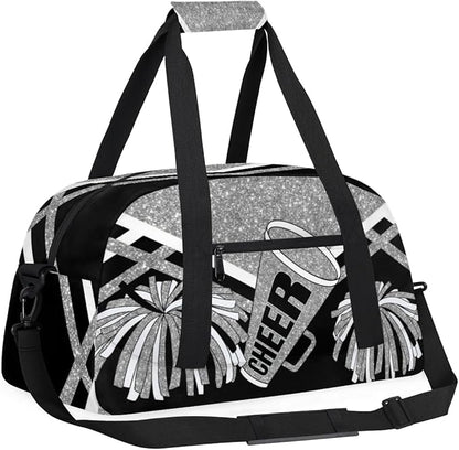 Cheerleading Dance Bag Girls, Sports Bag Gym Sport Duffel Bag Weekender Cheerleaders Bags Travel Dancing Lightweight Bag, Silver Black Glitters Print Effect
