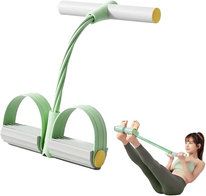 Pedal Resistance Band with Handle, Adjustable Tube Foot Pedal Device Puller Exercise Bands (Green)
