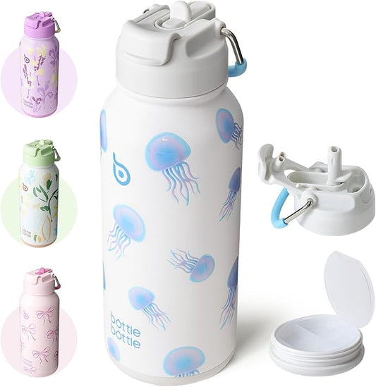 BOTTLE BOTTLE 32oz Insulated Water Bottle Stainless Steel Sport Water Bottle with Straw Dual-use Lid Design for Gym with Pill Box