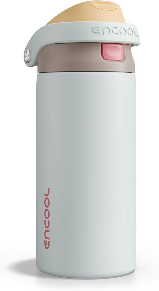 ENCOOL Leakproof Insulated Water Bottle with Straw Dual-Sip Water Bottle Bag-Safe Design for Work, Commute & Gym – Keeps Drinks Cold All Day, 18 oz, Clay Grey