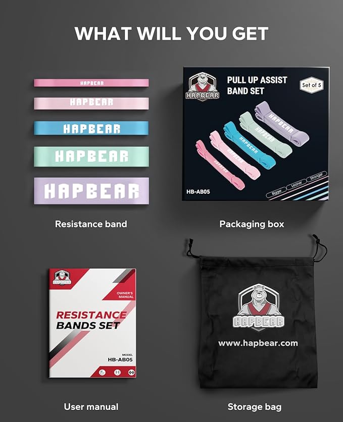 HAPBEAR Pull Up Assistance Bands - Pull Up Bands - Resistance Bands - Exercise Bands Resistance Bands Set - Workout Bands for Working Out, Stretching, Muscle Training