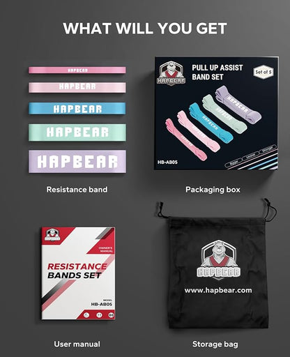 HAPBEAR Pull Up Assistance Bands - Pull Up Bands - Resistance Bands - Exercise Bands Resistance Bands Set - Workout Bands for Working Out, Stretching, Muscle Training