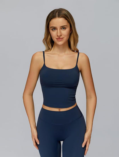 Womens Workout Sets Two Piece Spaghetti Straps Crop Top Matching Straight Leg Pants Gym Work Pilates Outfits