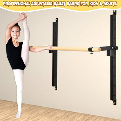 Height Adjustable Ballet Barre Foldable Ballet Bar Dance Training Barre,Wall Mount With Solid Beech Wood Bar,Home Fitness Equipment for Pull Up Stretching Never move or Shake