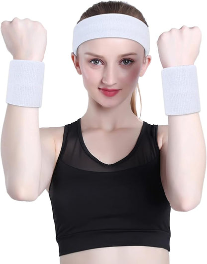 ONUPGO Sweatband Set Sports Headband Wristband Set Sweatbands Terry Cloth Wristband Wrist Sweatband Headbands Moisture Wicking Sweat Absorbing Head Band