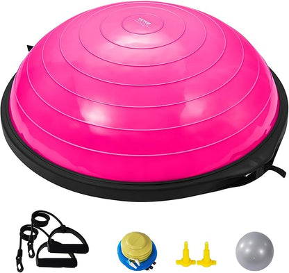 VEVOR Half Exercise Ball Trainer, 23/26 inch Balance Ball Trainer, 1500lbs Capacity Stability Ball, Yoga Ball with Resistance Bands & Foot Pump, Strength Fitness Ball for Home Gym Full Body Workout