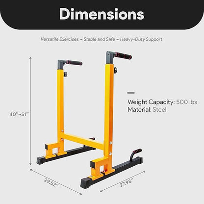 BalanceFrom Steel Frame Dip Station with Adjustable Height, 500 Pound Weight Capacity – Upper Body Workout Home Gym Equipment for Triceps, Push & Pull Ups, Leg Raises, and Bench Press