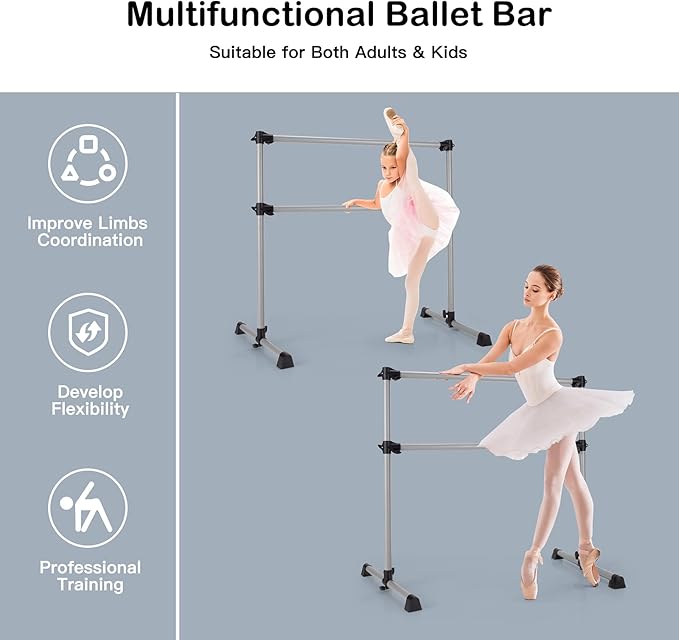 Goplus 4 FT Height Adjustable Ballet Bar, Double Portable Ballet Barre, Freestanding Dance Bar, Fitness Exercise Equipment for Home Gym School, Barre Bar for Kids & Adults