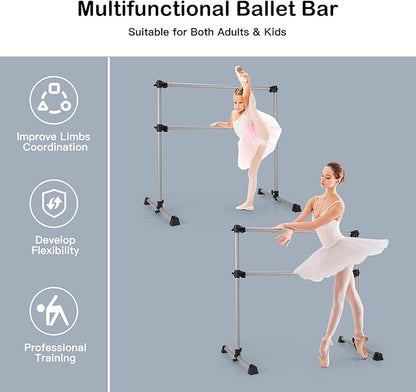 Goplus 4 FT Height Adjustable Ballet Bar, Double Portable Ballet Barre, Freestanding Dance Bar, Fitness Exercise Equipment for Home Gym School, Barre Bar for Kids & Adults