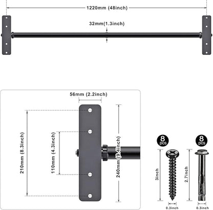 Kipika 48" Ceiling Mounted Pull Up Bar, Heavy Duty Multi-Grip Chin Up Bar,Mounted Pullup Bar, Adjustable Height, Pull Up Bands for Chin Ups & Body Stretching, Ideal for Home Gym and Strength Training