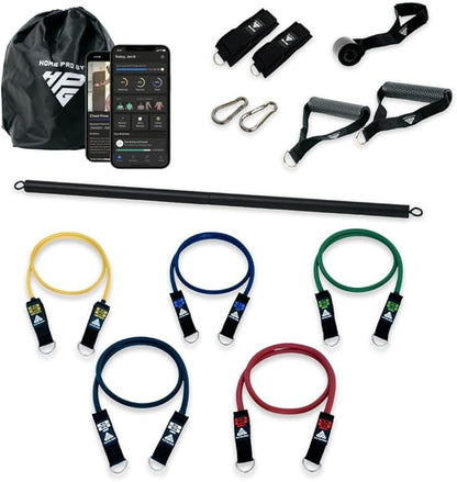 HomeProGym Stackable Resistance Band Set - with Up to 450LBS of Resistance, Band Bar, Premium Handles, Heavy Duty Door Anchor, Padded Ankle Straps, Digital Workout Guide
