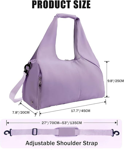 Gym Bag for Women with Shoe Compartment Yoga Mat Bag with Wet Pocket and Water Bottle Holder Weekender Bag with Strap