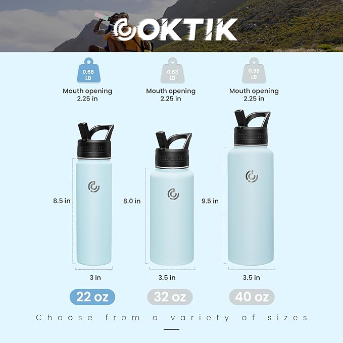 COKTIK 22oz Sports Water Bottle, Stainless Steel Water Bottle for Insulated, Reusable Travel Bottle, With Straw, With Handle Grip for Easy Carrying, Suitable for Cycling, Outdoor Vacations(FOG)