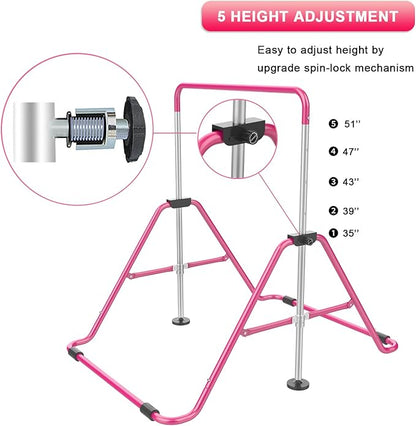 Gymnastic Bars for Kids with Adjustable Height, Folding Gymnastic Training Kip Bar, Expandable Horizontal Bar for Home