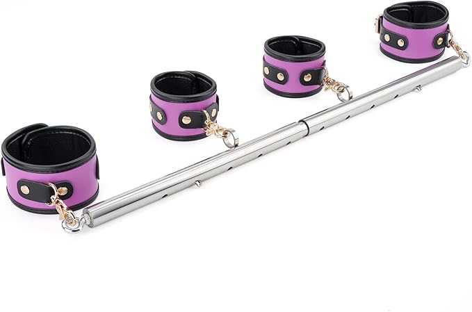 Spreader Bar Heavy Duty Stainless Steel Expandable Silver Bar Home Gym with 4pcs PU Purple Adjustable Strap,Sports Aid Training Fitness Gear Pilates Aid Kit,Yoga Set