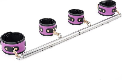 Spreader Bar Heavy Duty Stainless Steel Expandable Silver Bar Home Gym with 4pcs PU Purple Adjustable Strap,Sports Aid Training Fitness Gear Pilates Aid Kit,Yoga Set