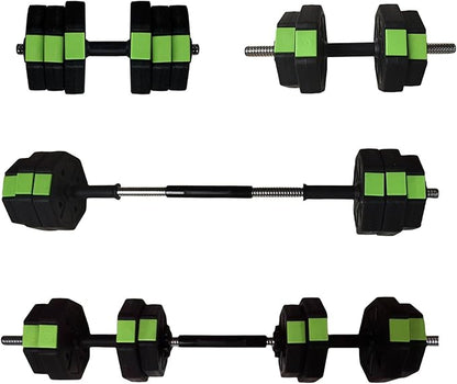Adjustable Dumbbell Set, 30/44/66/88Lbs Free Weight Set with Connector, 4 In1 Dumbbells Set Used As Barbell, Kettlebells, Push Up Stand,Green and Black