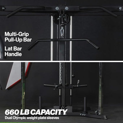 Titan Fitness Plate-Loaded Functional Trainer, Cable Crossover Machine with 660 LB Capacity, Smooth Fiberglass-Reinforced Cables, Multi-Grip Pull-Up Bar, LAT Bar, Low Row, Dual Stirrups