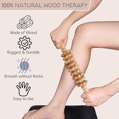 Wood Therapy Massage Tools for Fascial Massage, Cellulite, and Sore Muscles - Multi-Functional Massage Roller Stick for Legs and Back Muscle Recovery