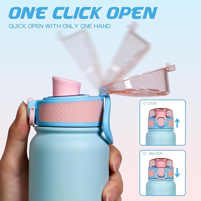 Stainless Steel Water Bottle 600ml（20oz） Insulated Water Bottle, Double Wall Stainless Steel Vacuum Bottle for Sports, Gym or Office (Blue Pink)