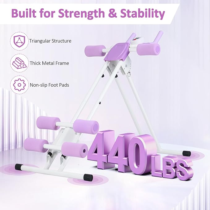 GYMAX Ab Machine, 440LBS Abdominal Workout Equipment with LCD Monitor, Adjustable Incline & Kneed Protection, Folding Compact Ab Trainer for Stomach Workout, Home Gym Core Strength Training