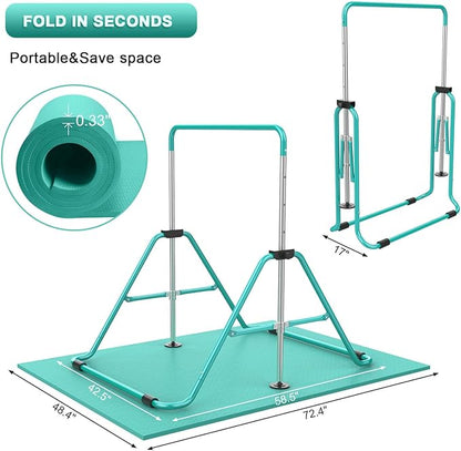 Gymnastic Bars for Kids with Adjustable Height, Folding Gymnastic Training Kip Bar, Expandable Horizontal Bar for Home