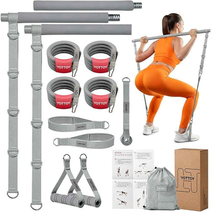 YOTTOY Pilates Bar Kit with Resistance Bands - 3-Bar Pilates Workout Equipment for Legs, Hips, Waist & Arms Workout, Portable Home Gym Exercise Equipment for Women & Men