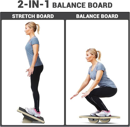 Sportneer 2-in-1 Balance Board – Adjustable Wobble & Slant Board for Core Strength, Stretching, Rehab, Standing Desk, Home Gym Workout