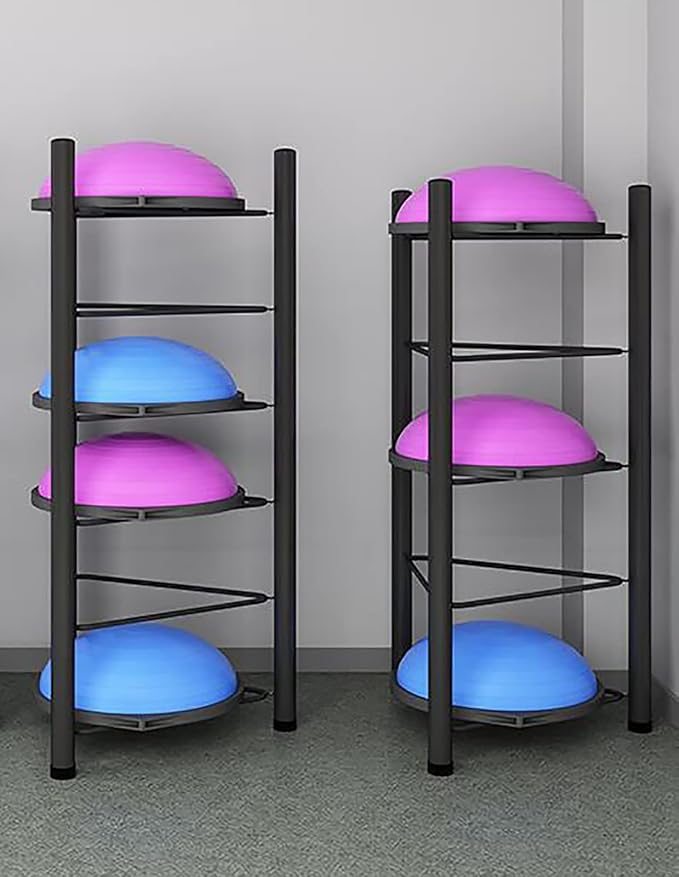 Yoga Mat Rack Freestanding Half Yoga Balls Rack, Indoor Gyms Studio Fitness Class Steel Half Ball Balance Trainer Organizer Stand, Holds 5/6 Half Exercise Ball, 5 Tiers