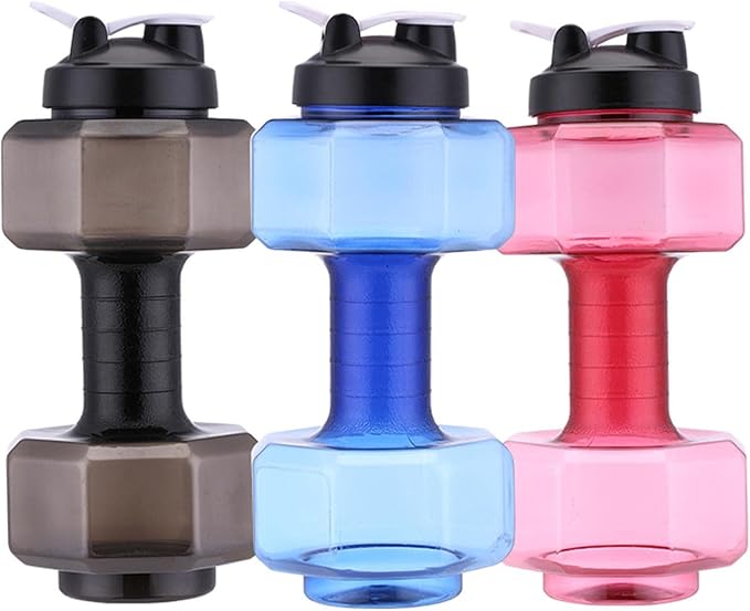 Big Capacity PETG Friendly Cup Dumbbell Shape Drinking Water Bottles Barbell Kettle Body Training Bottle () for Outdoor Camping Travel