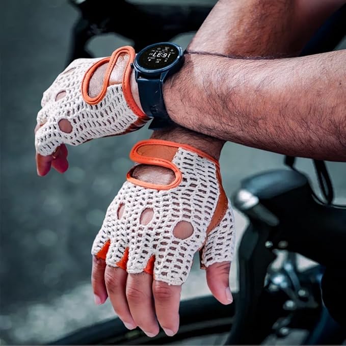 Real Soft Leather Crochet Net Fingerless Driving Weight Training Cycling Wheelchair Gloves W-1037