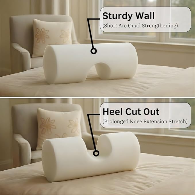 KneEXT Heel-Cup Foam Roll | Post-Surgery Knee Replacement Recovery Aid | Dual-Function Wedge for Terminal Knee Extension & Short Arc Quad Exercises