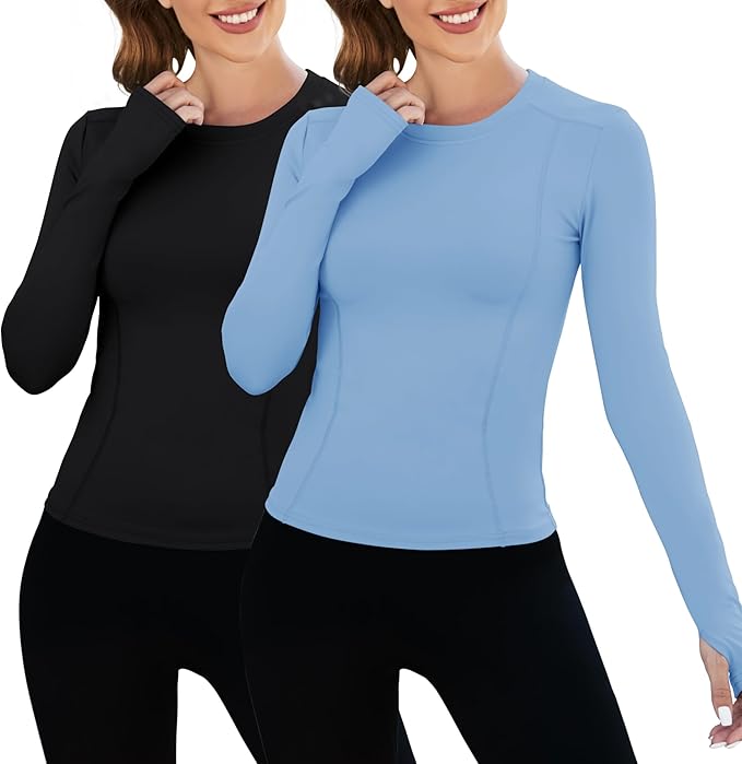 Loovoo Women Workout Shirts 1/2/3 Pack Athletic Compression Tee Dry Fit Yoga Gym Basic Tops
