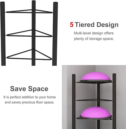 Ball Storage Organizer Rack Yoga Mat Holder Freestanding Half Yoga Balls Rack, Indoor Gyms Studio Fitness Class Steel Half Ball Balance Trainer Organizer Stand, Holds 5/6 Half Exercise Ball