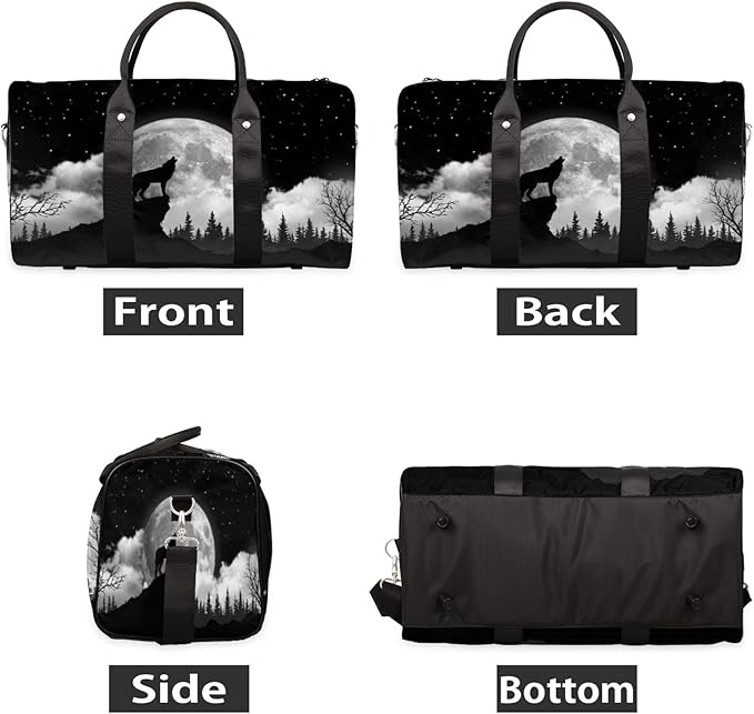 Travel Duffel Bag Wolf Moon Tree Theme Sport Tote Gym Bag Waterproof Foldable Carryon Weekend Overnight Training Handbag Sports Duffle Bags for Women Men Boys Girls