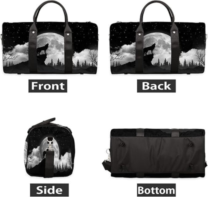 Travel Duffel Bag Wolf Moon Tree Theme Sport Tote Gym Bag Waterproof Foldable Carryon Weekend Overnight Training Handbag Sports Duffle Bags for Women Men Boys Girls