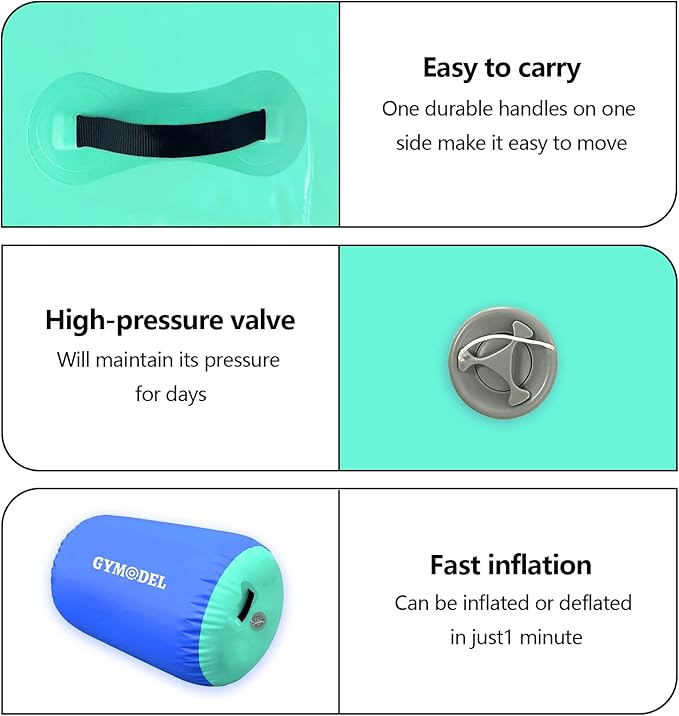 Air Roller Gymnastics Barrel Inflatable Tumbling Roller Air Mat, Air Barrel Gymnastics Tumble Track Mat with Pump for Backhandspring/Training Cheerleading/Yoga/Home and Outdoor Use