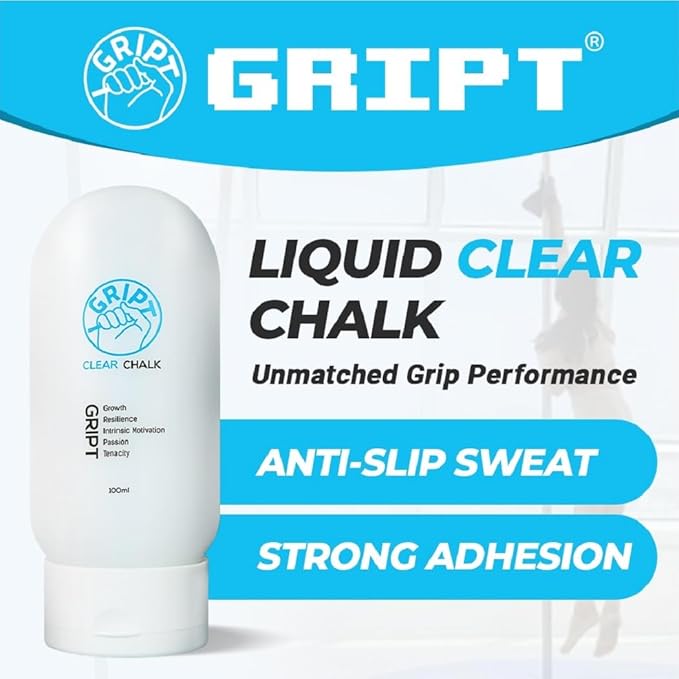 GRIPT Clear Liquid Chalk for Pole Dancing Mess Less Professional Dry Hand Grip Gel Chalk 100ml for Pole Dance Aerial Yoga Tennis Golf Racquet Grips Sweat Resistant Long Lasting